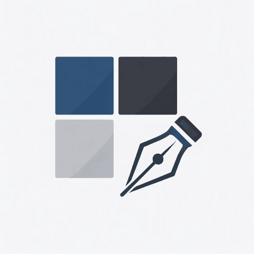 Icono de prototipos, con forma de tres módulos cuadrados formando un cubo incompleto con disposición en L: superior izquierdo, superior derecho, inferior izquierdo. En el espacio inferior derecho, integra una punta de pluma clásica.